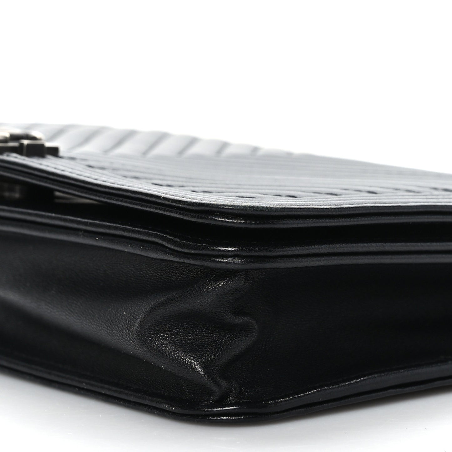 Grained Calfskin Chevron Quilted Boy Wallet On Chain WOC Black
