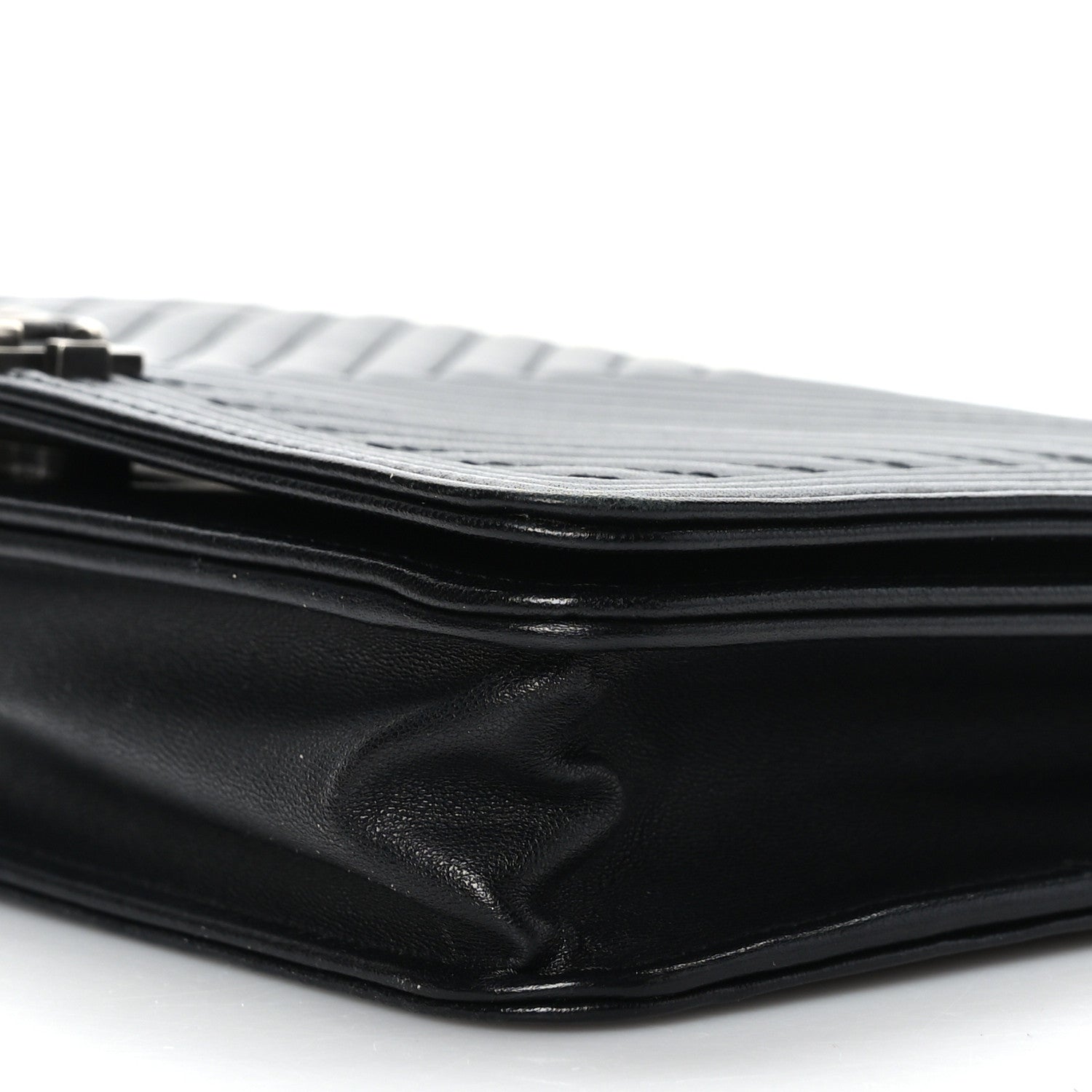 Chanel Grained Calfskin Chevron Quilted Boy Wallet On Chain WOC Black 10 of 10
