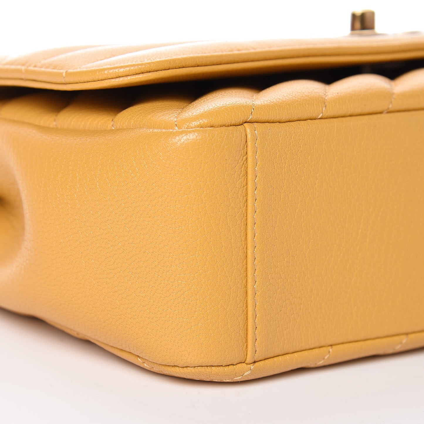 Shiny Goatskin Diagonal Quilted Small Flap Yellow