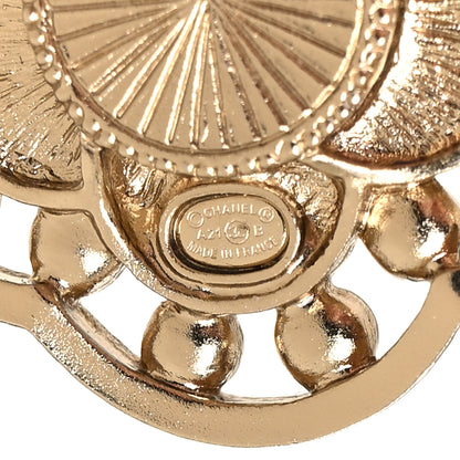 Chanel Enamel Crystal Pearl CC Camellia Earrings Pink Gold 4 of 5