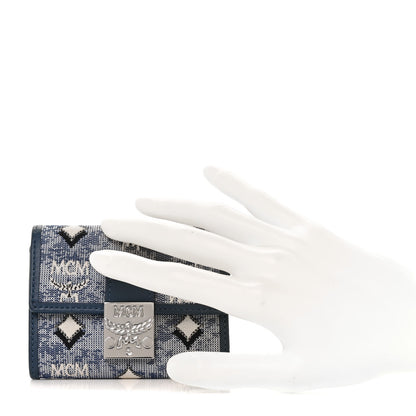 MCM Vintage Jacquard Monogram Mini Tri-Fold Wallet Blue 2 of 8