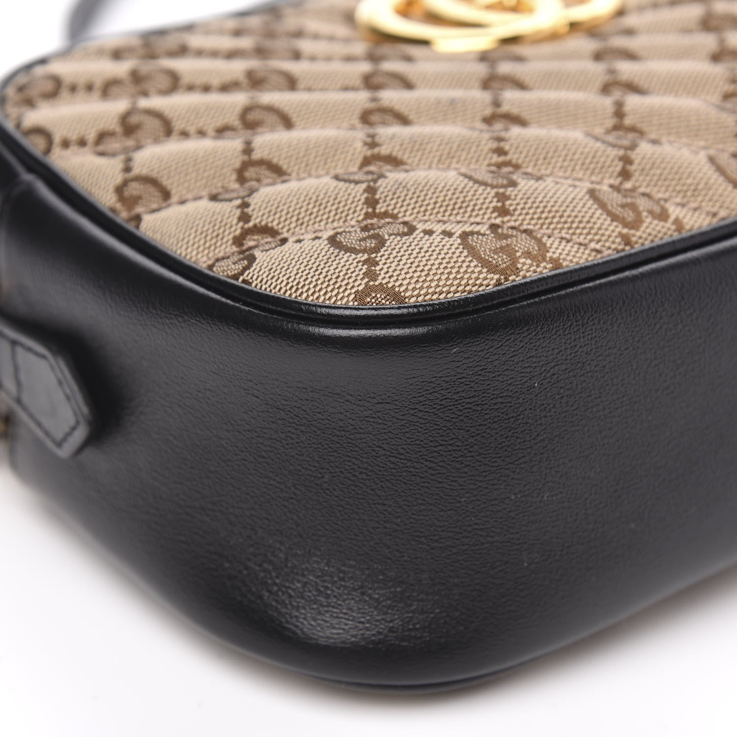 Gucci Monogram Matelasse Diagonal Small GG Marmont Chain Shoulder Bag Beige Black 9 of 10