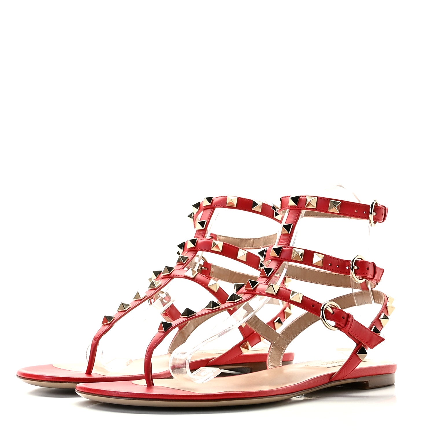 Valentino Garavani Calfskin Nappa Rockstud Ankle Wrap Flat Thong Sandals 38.5 Rouge Pur 8 of 12
