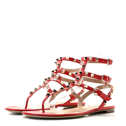 Valentino Garavani Calfskin Nappa Rockstud Ankle Wrap Flat Thong Sandals 38.5 Rouge Pur 8 of 12