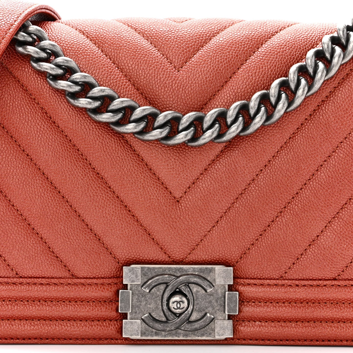 Metallic Caviar Chevron Quilted Medium Boy Flap Orange