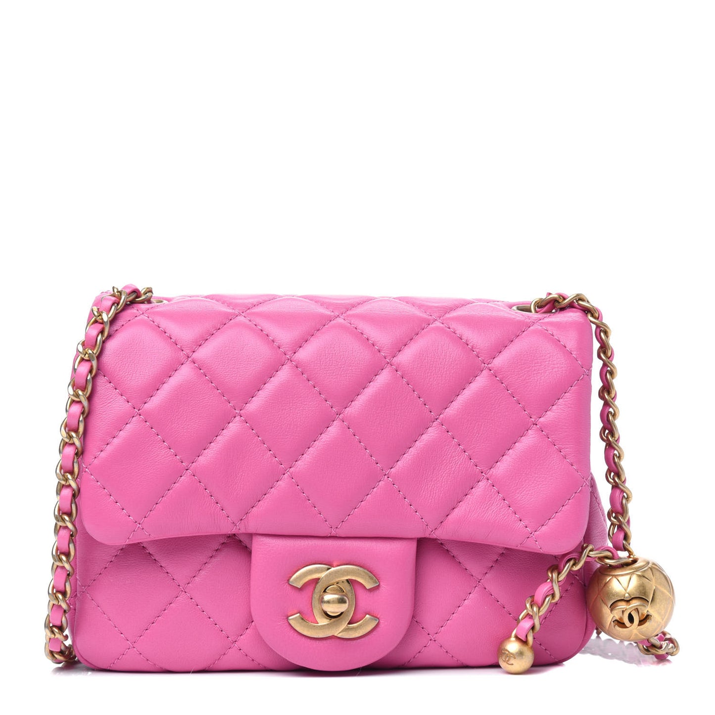Lambskin Quilted Mini Pearl Crush Flap Pink
