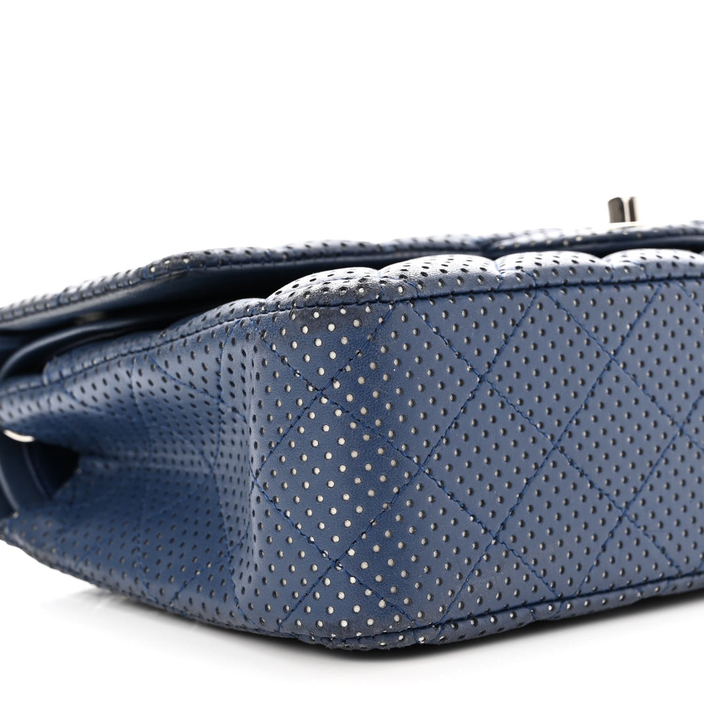 Lambskin Perforated Medium Double Flap Blue