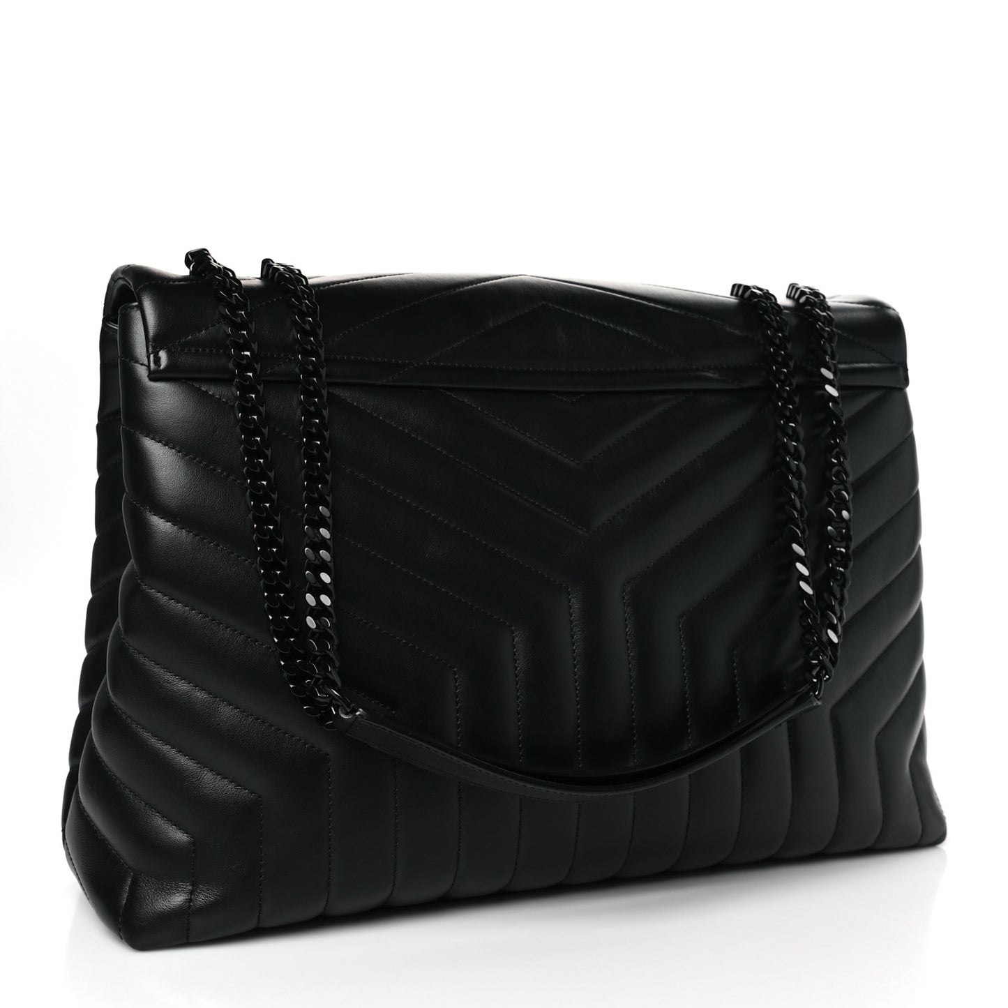 Calfskin Y Quilted Monogram Large Loulou Chain Satchel Black