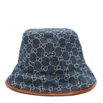 Gucci Washed Jacquard Denim Nappa GG Monogram Oscar Bucket Hat S Denim Cuir 6 of 8