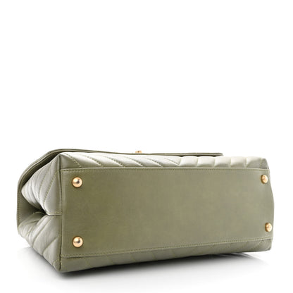 Chanel Calfskin Lizard Chevron Quilted Small Coco Handle Flap Green 4 of 11