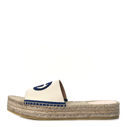 Gucci Canvas Interlocking G Espadrille Slide Sandals 39.5 Mystic White Royale Blue 1 of 8