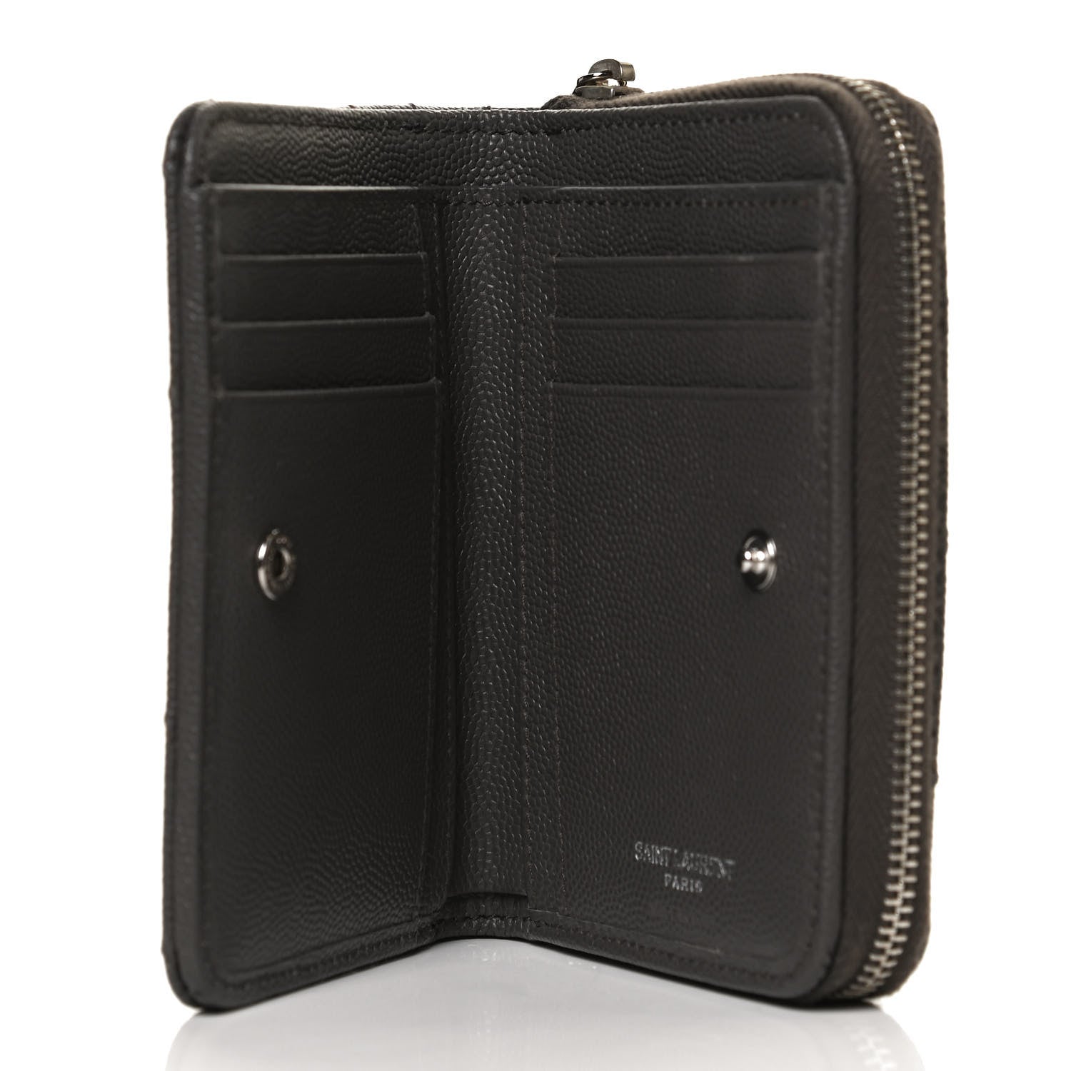 Saint Laurent Grain De Poudre Matelasse Chevron Monogram Compact Zip Around Wallet Earth 7 of 12