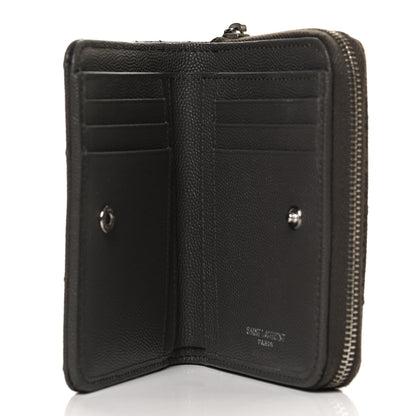 Saint Laurent Grain De Poudre Matelasse Chevron Monogram Compact Zip Around Wallet Earth 7 of 12
