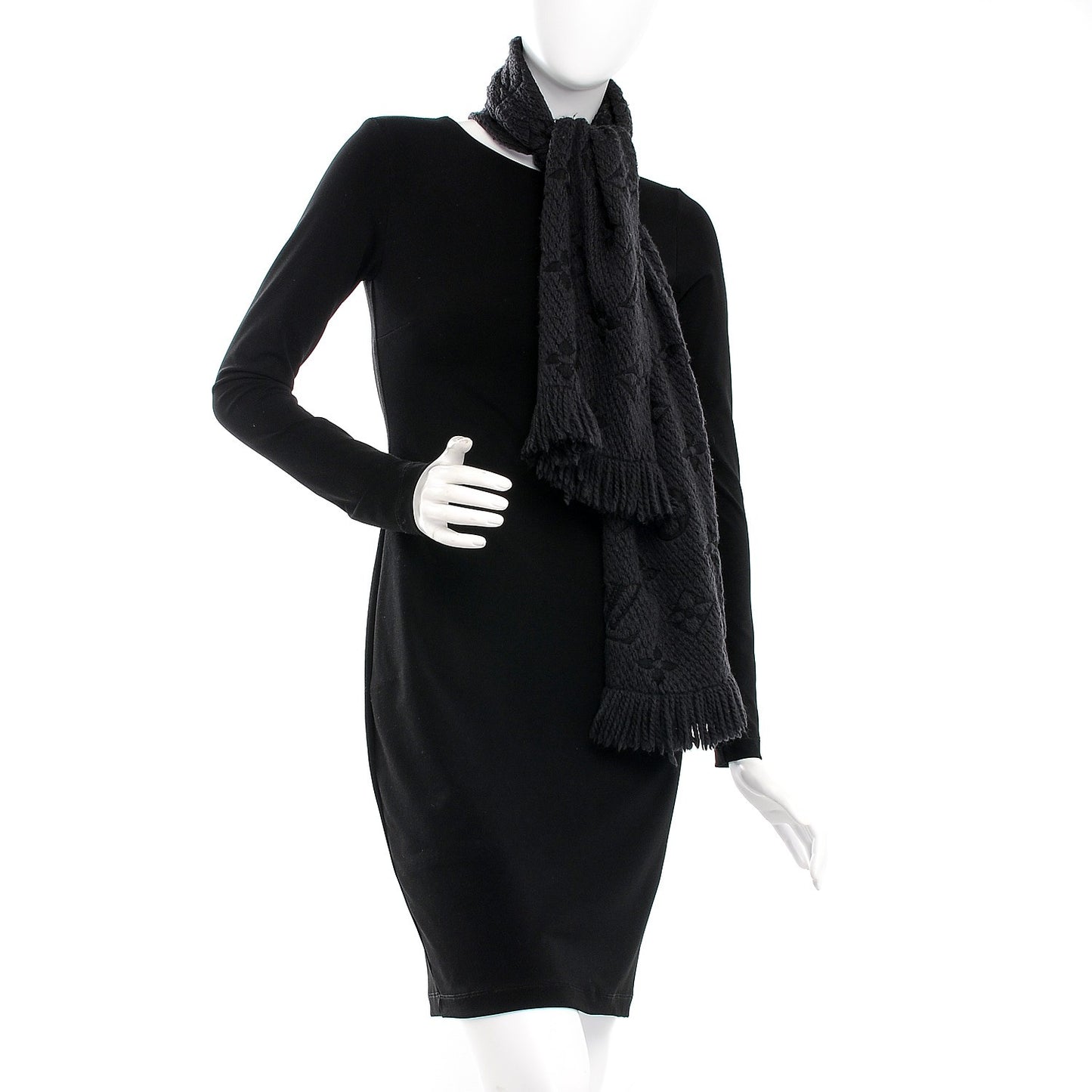 Wool Silk Logomania Scarf Charcoal Grey