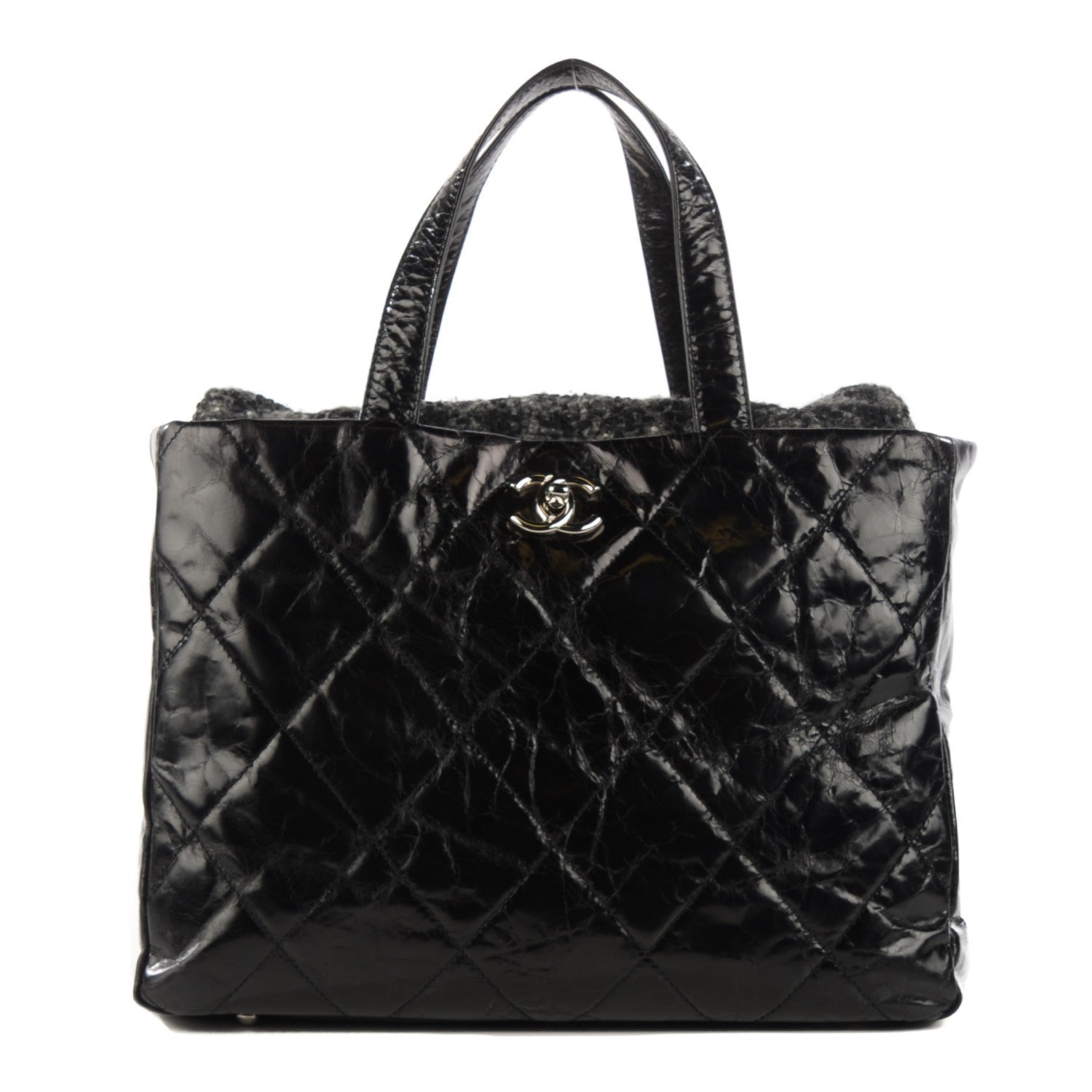 Chanel Glazed Calfskin Quilted Tweed Portobello Tote Black 1 of 8