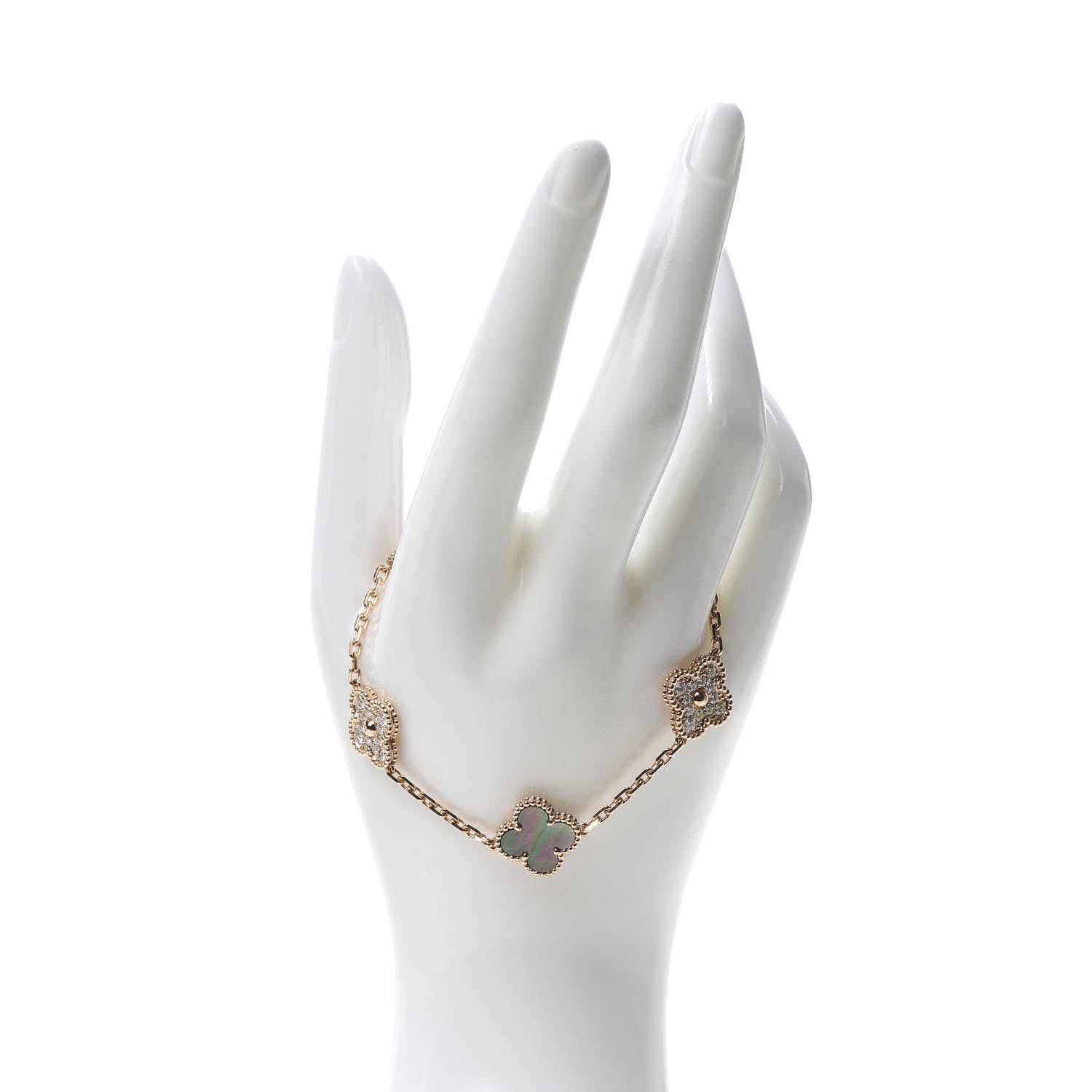 Van Cleef & Arpels 18K Rose Gold Diamond Gray Mother of Pearl 5 Motifs Vintage Alhambra Bracelet 2 of 7