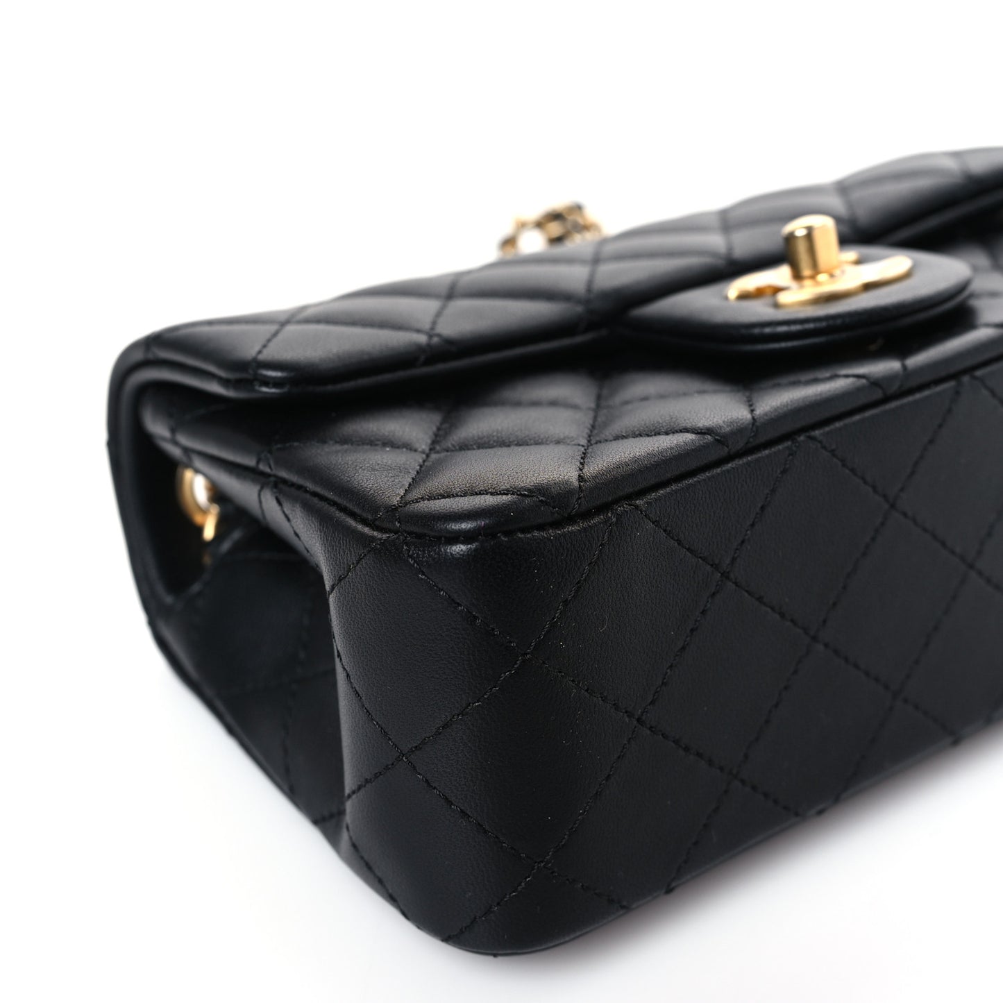 Lambskin Quilted Mini Rectangular Pearl Crush Flap Black
