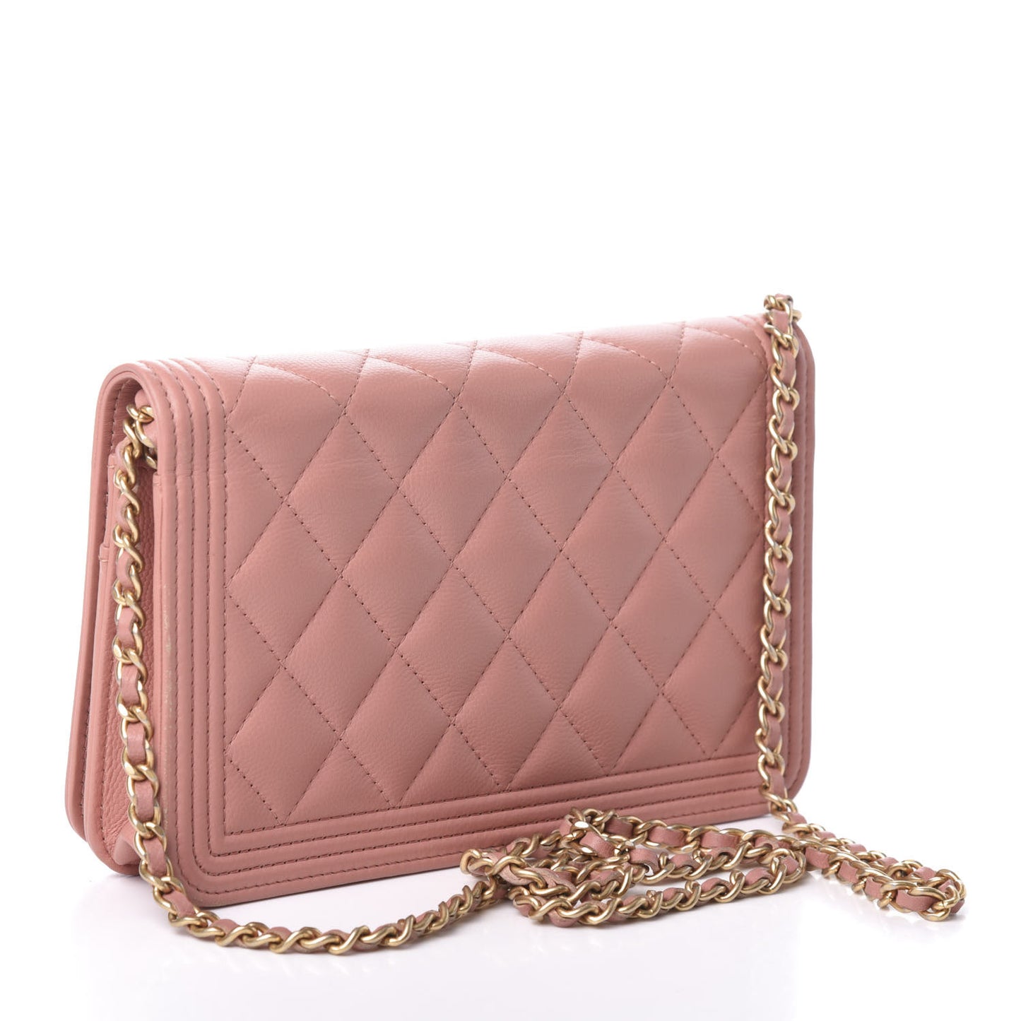 Caviar Quilted Boy Wallet On Chain WOC Light Pink