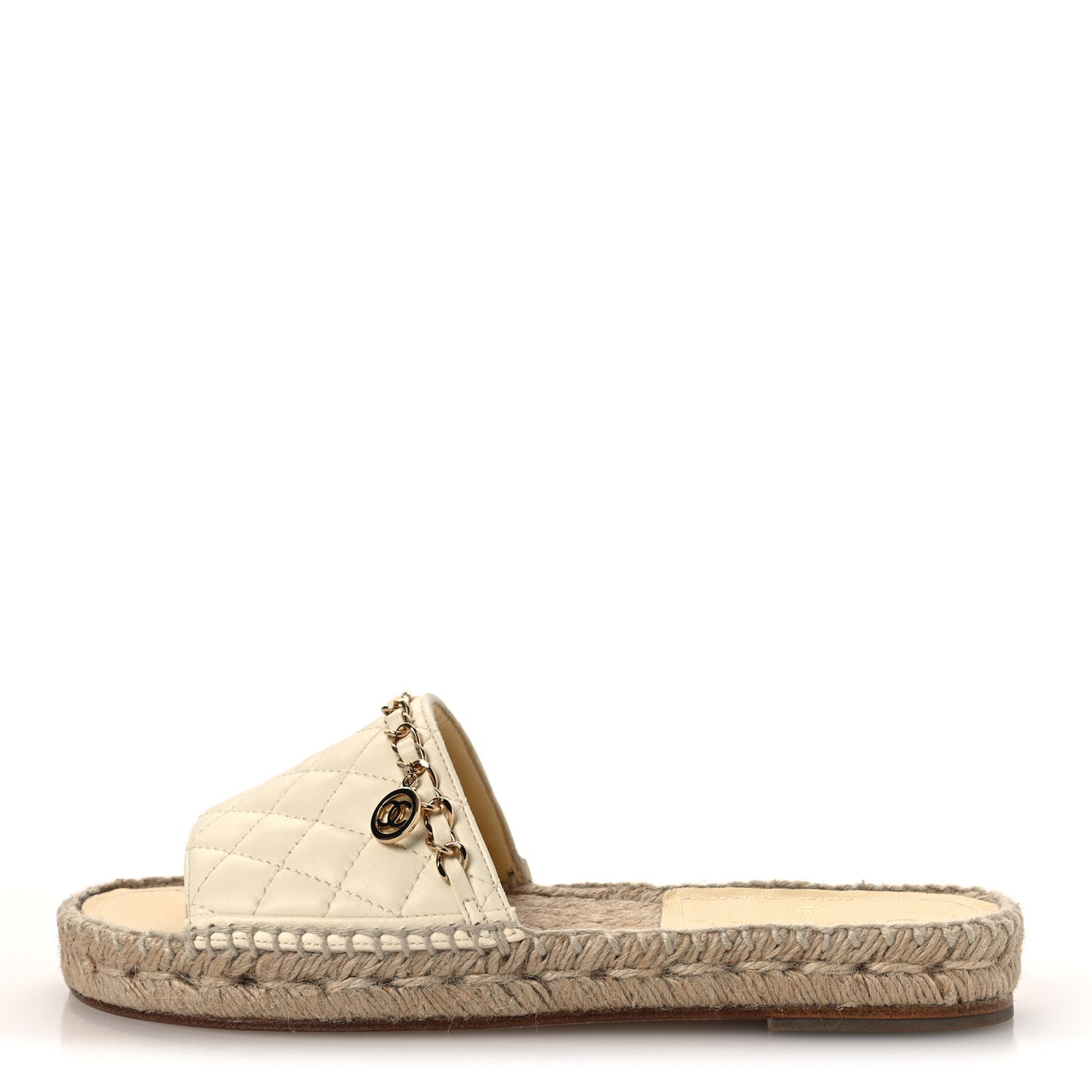 Lambskin Quilted CC Espadrille Slip On Sandals 36 Ivory