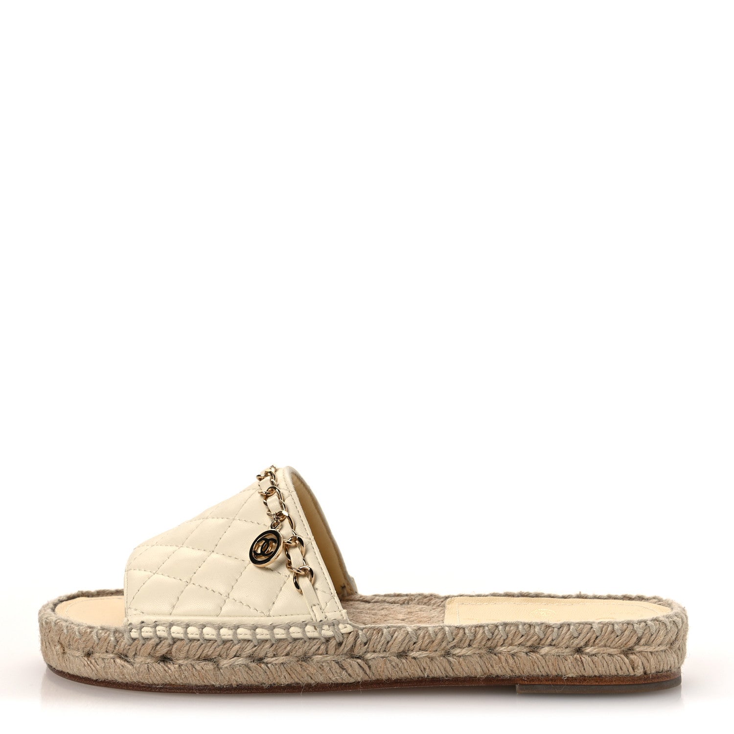 Chanel Lambskin Quilted CC Espadrille Slip On Sandals 36 Ivory 1 of 10