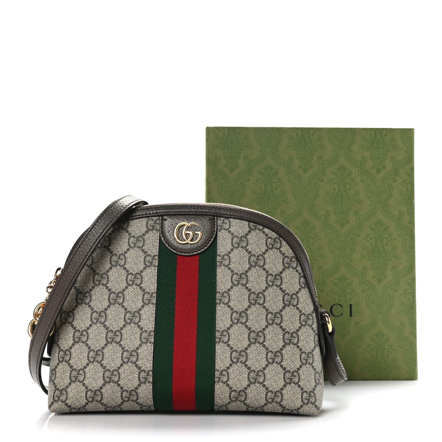 Gucci GG Supreme Monogram Textured Dollar Calfskin Web Small Ophidia Dome Shoulder Bag Beige Ebony New Acero 10 of 10