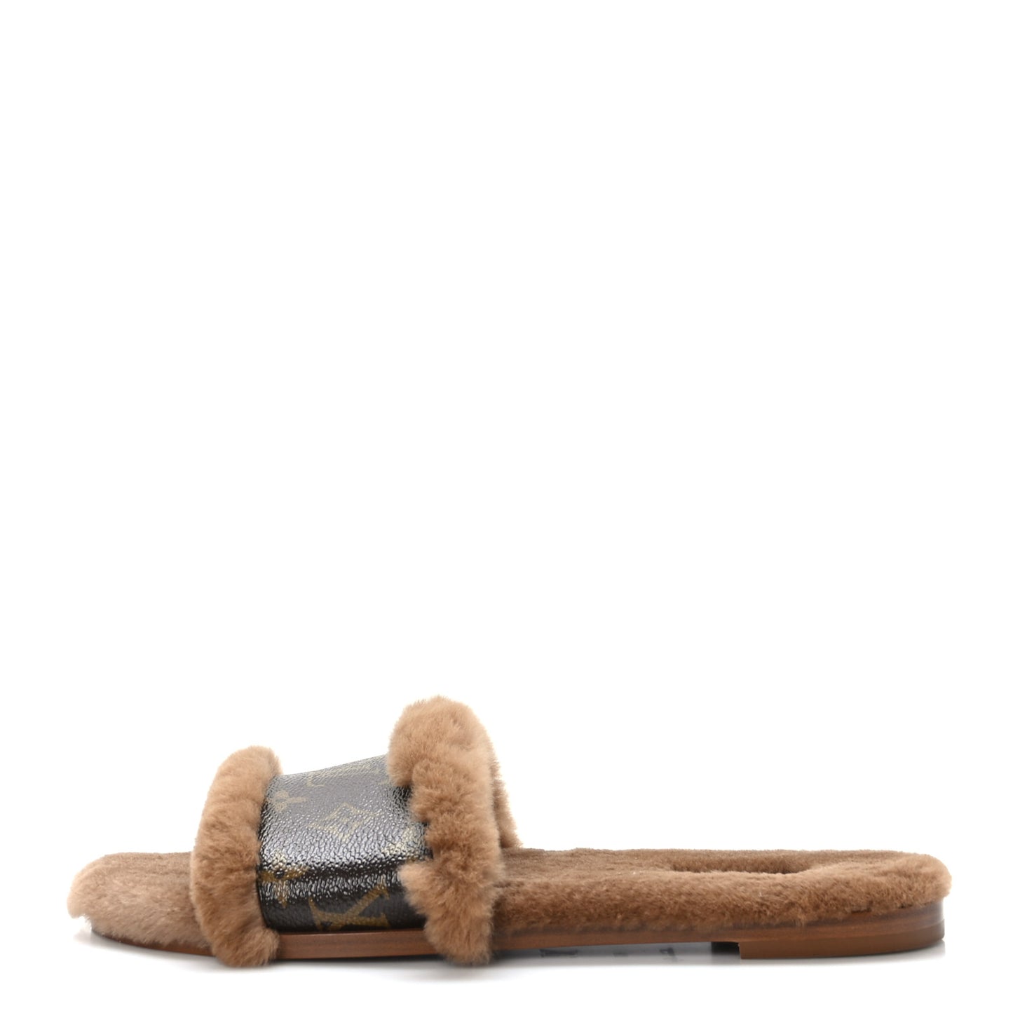 Mink Fur Monogram Lock It Flat Mule 40 Cognac