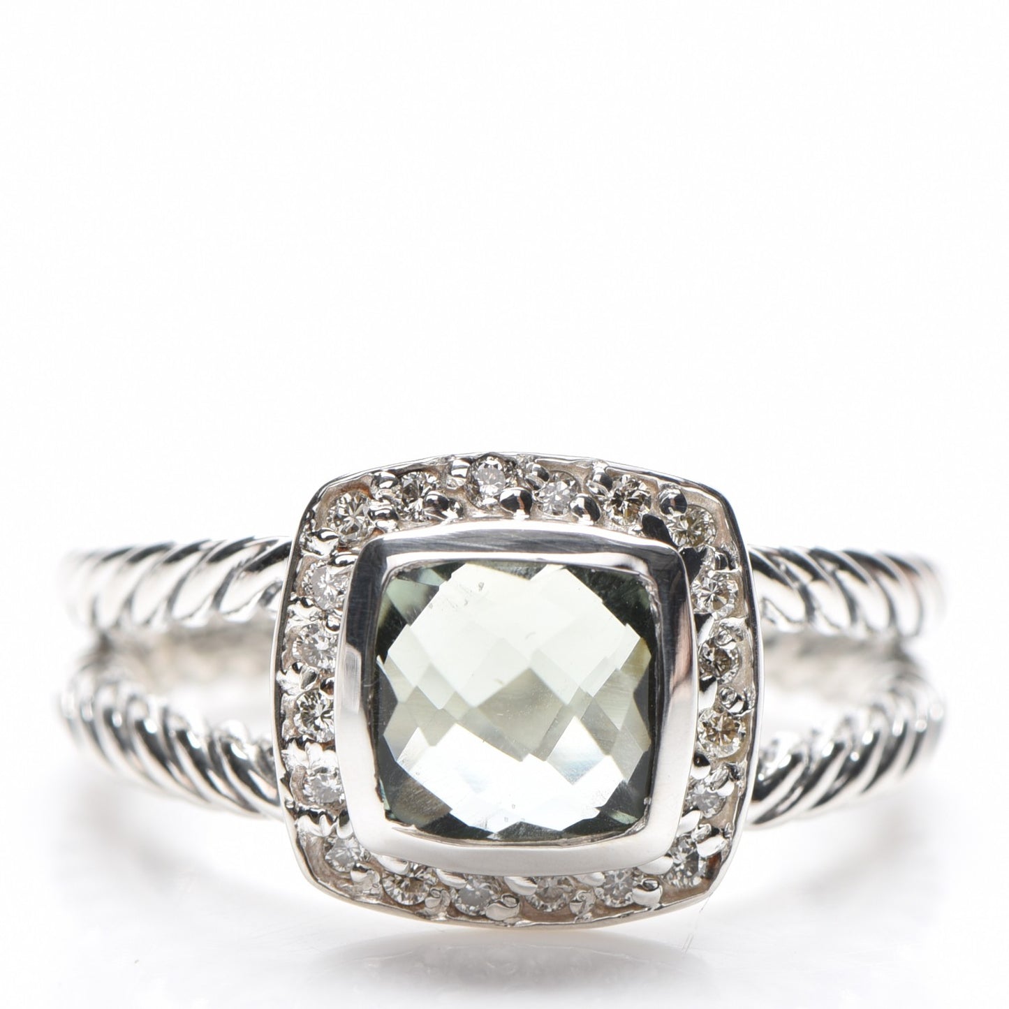 Sterling Silver Diamond Prasiolite 7mm Petite Albion Ring 53 6.5