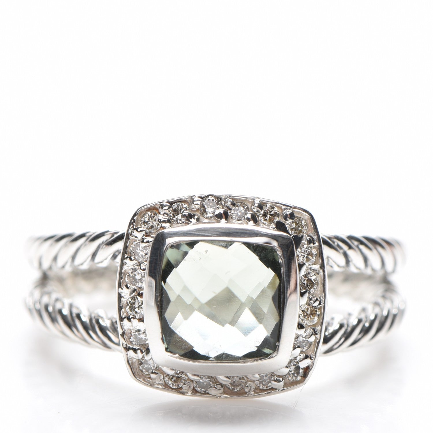 David Yurman Sterling Silver Diamond Prasiolite 7mm Petite Albion Ring 53 6.5 1 of 4