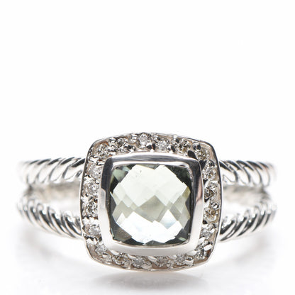 David Yurman Sterling Silver Diamond Prasiolite 7mm Petite Albion Ring 53 6.5 1 of 4