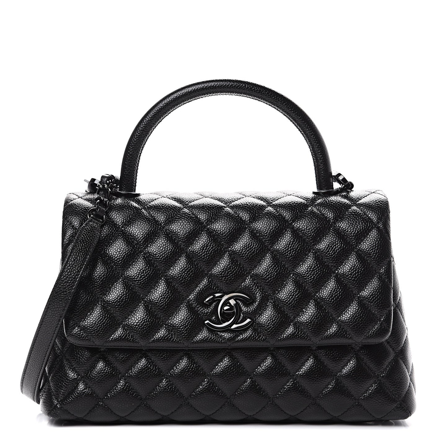 Caviar Quilted Small Coco Handle Flap So Black