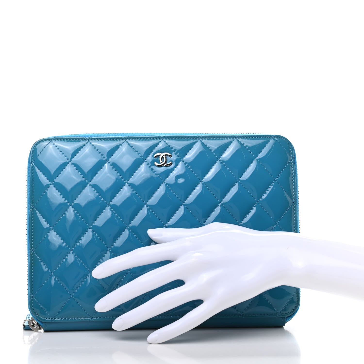 Chanel Patent Calfskin Quilted Zipped Clutch Blue 2 of 8