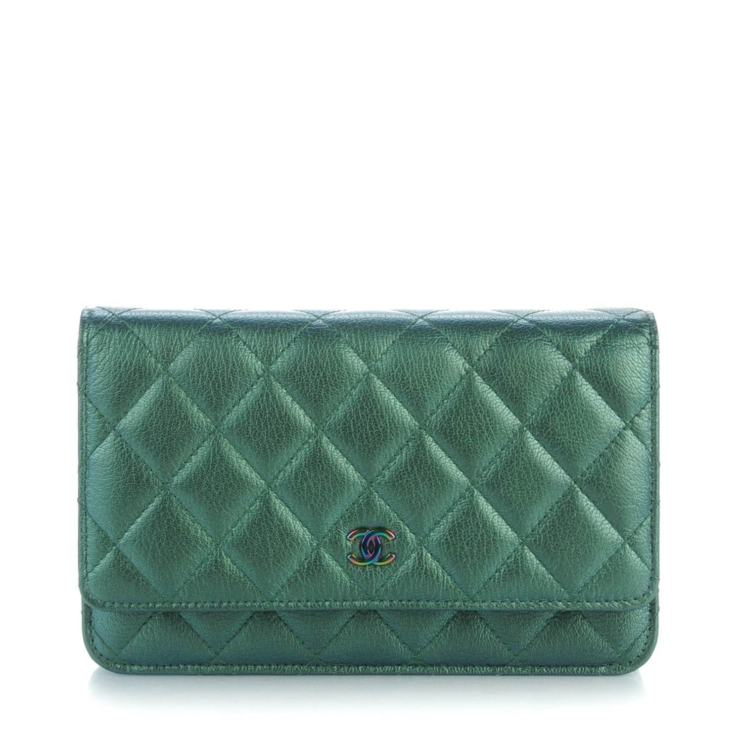 Chanel Iridescent Goatskin Quilted Wallet On Chain WOC Green 1 of 8