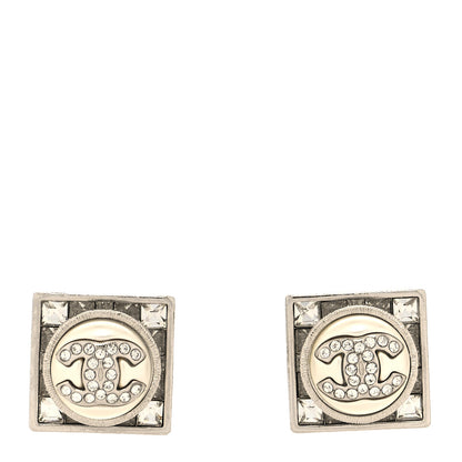 Chanel Pearl Crystal Metal CC Square Earrings Gold 1 of 4