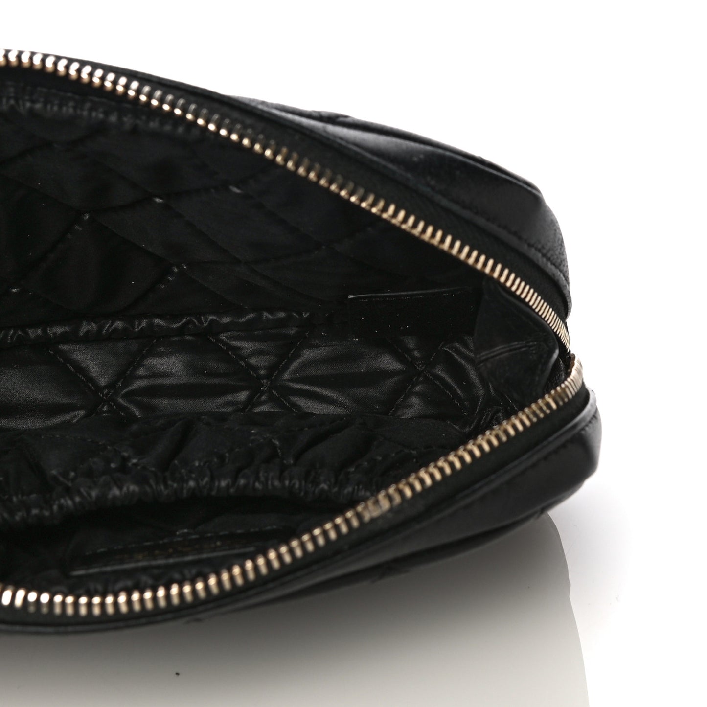 Lambskin Quilted Small Curvy Pouch Cosmetic Case Black
