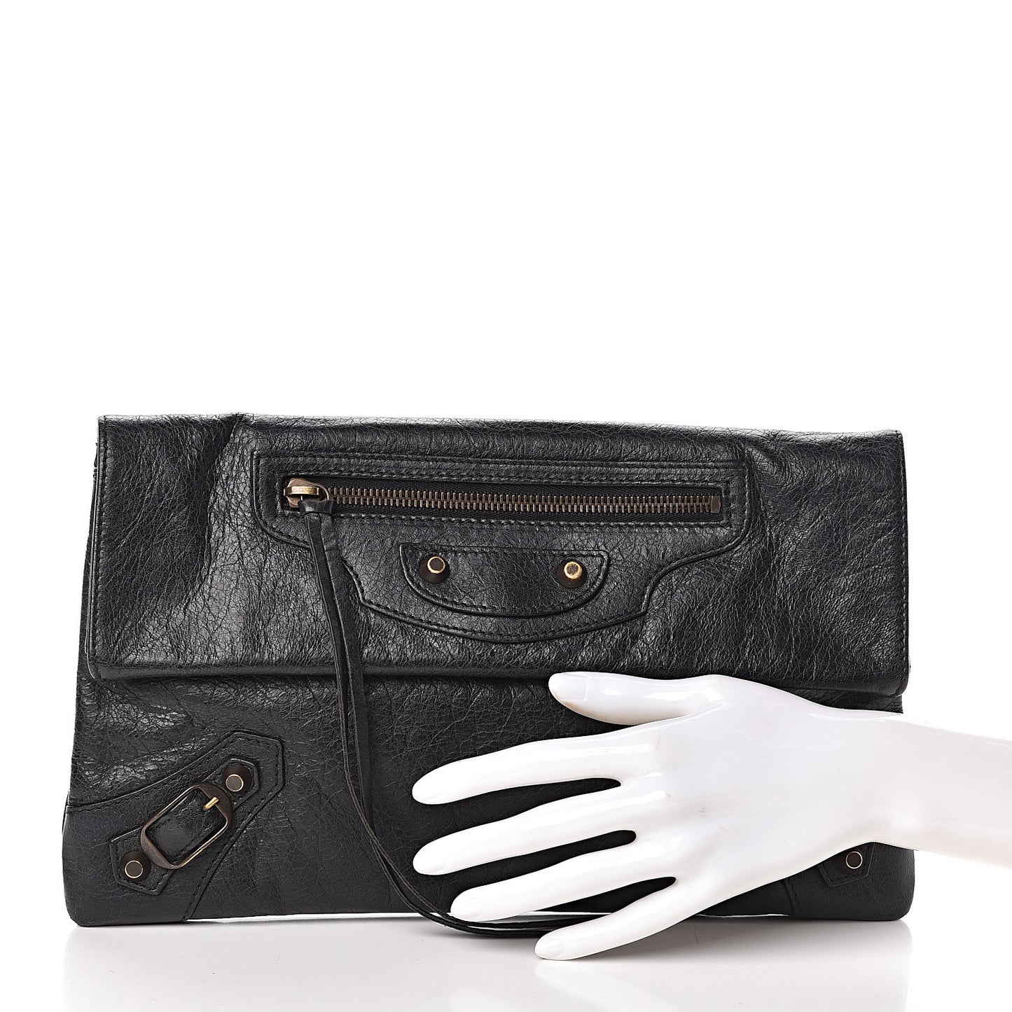 Agneau Classic Hardware Envelope Clutch Black