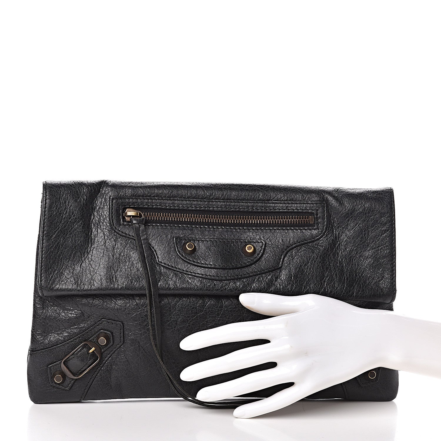 Balenciaga Agneau Classic Hardware Envelope Clutch Black 2 of 8
