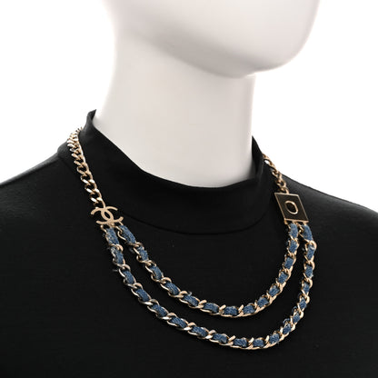 Chanel Metal Denim CC Double Chain Necklace Blue Gold 2 of 6