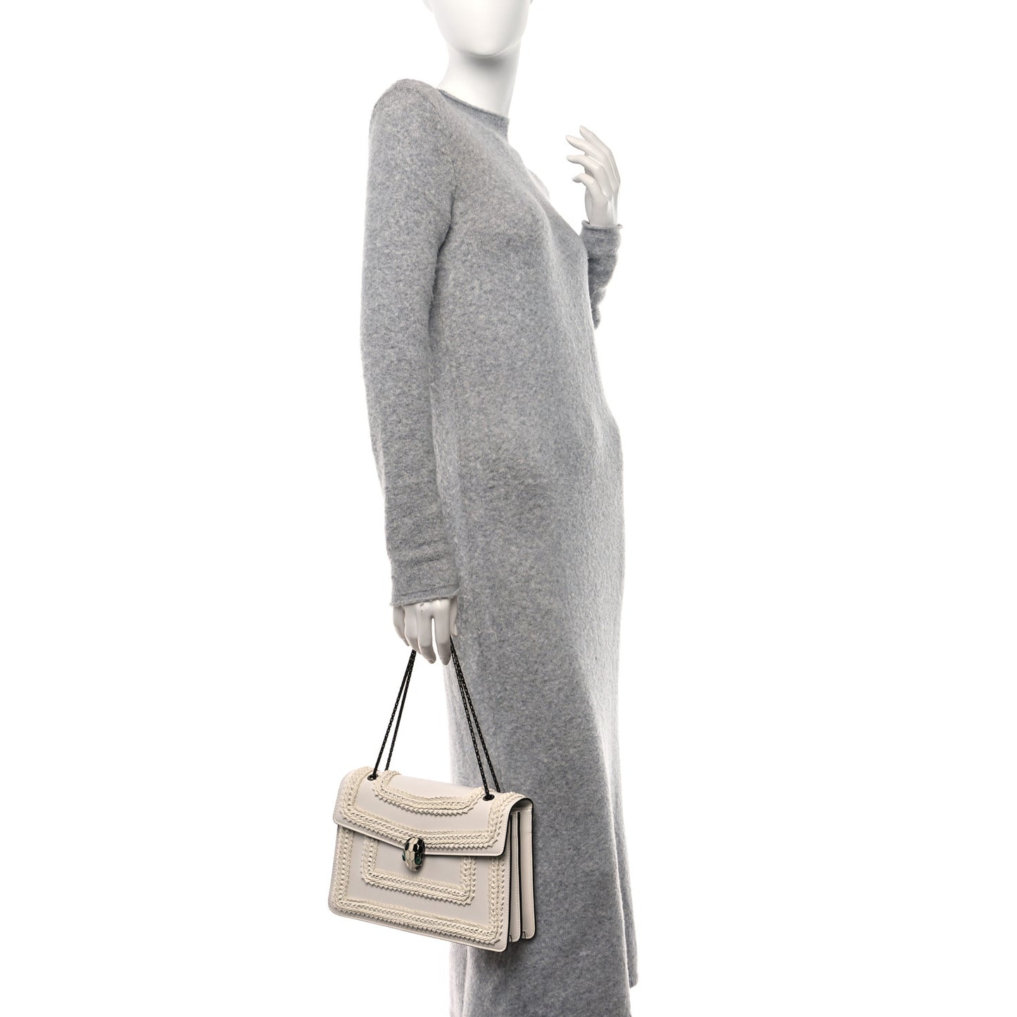 Calfskin Plisse Serpenti Forever Shoulder Bag White