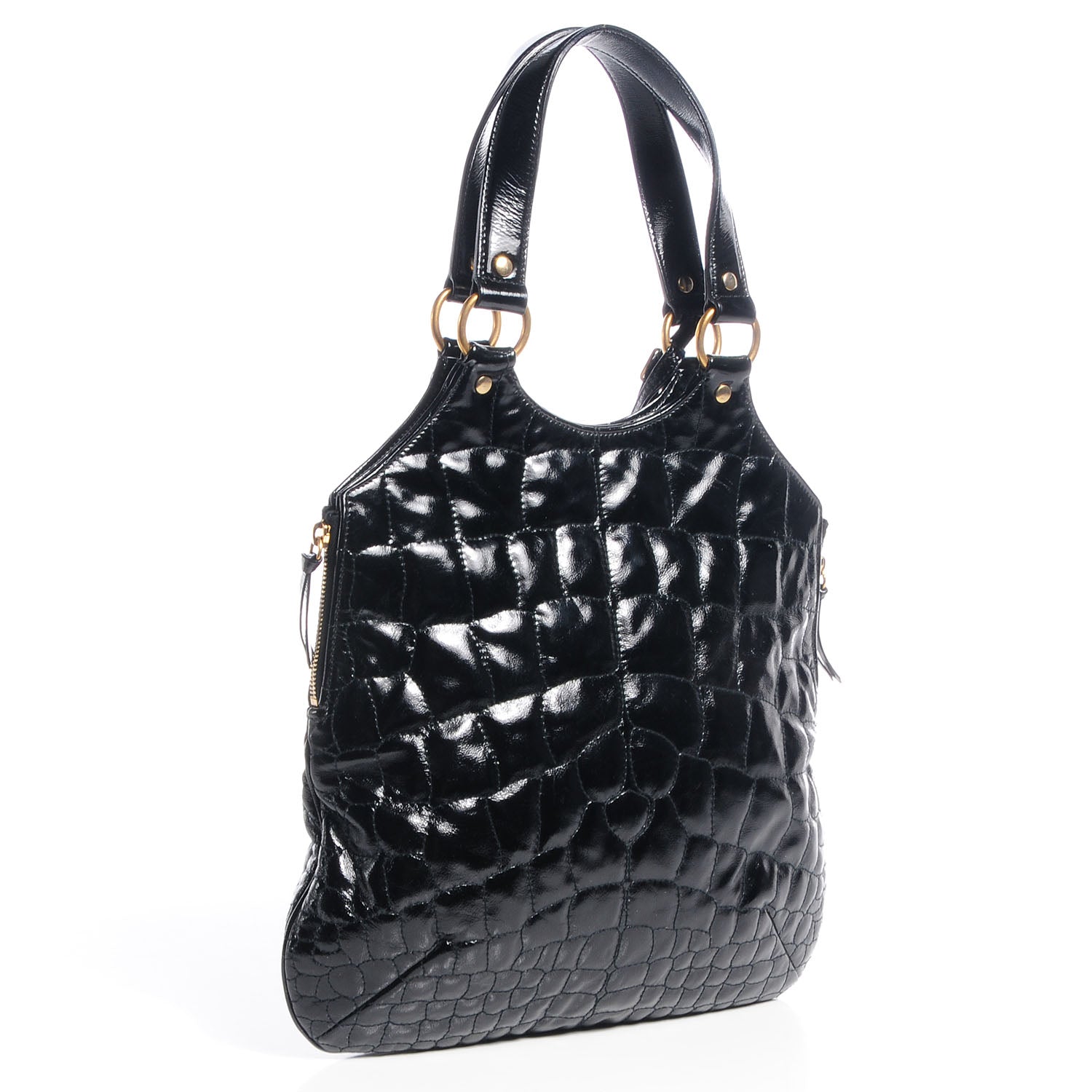 Saint Laurent Patent Crocodile Embossed Tribute Tote Black 3 of 9