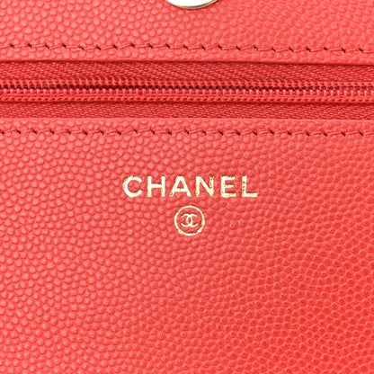 Chanel Caviar Quilted Textured CC Wallet On Chain WOC Coral 6 of 13