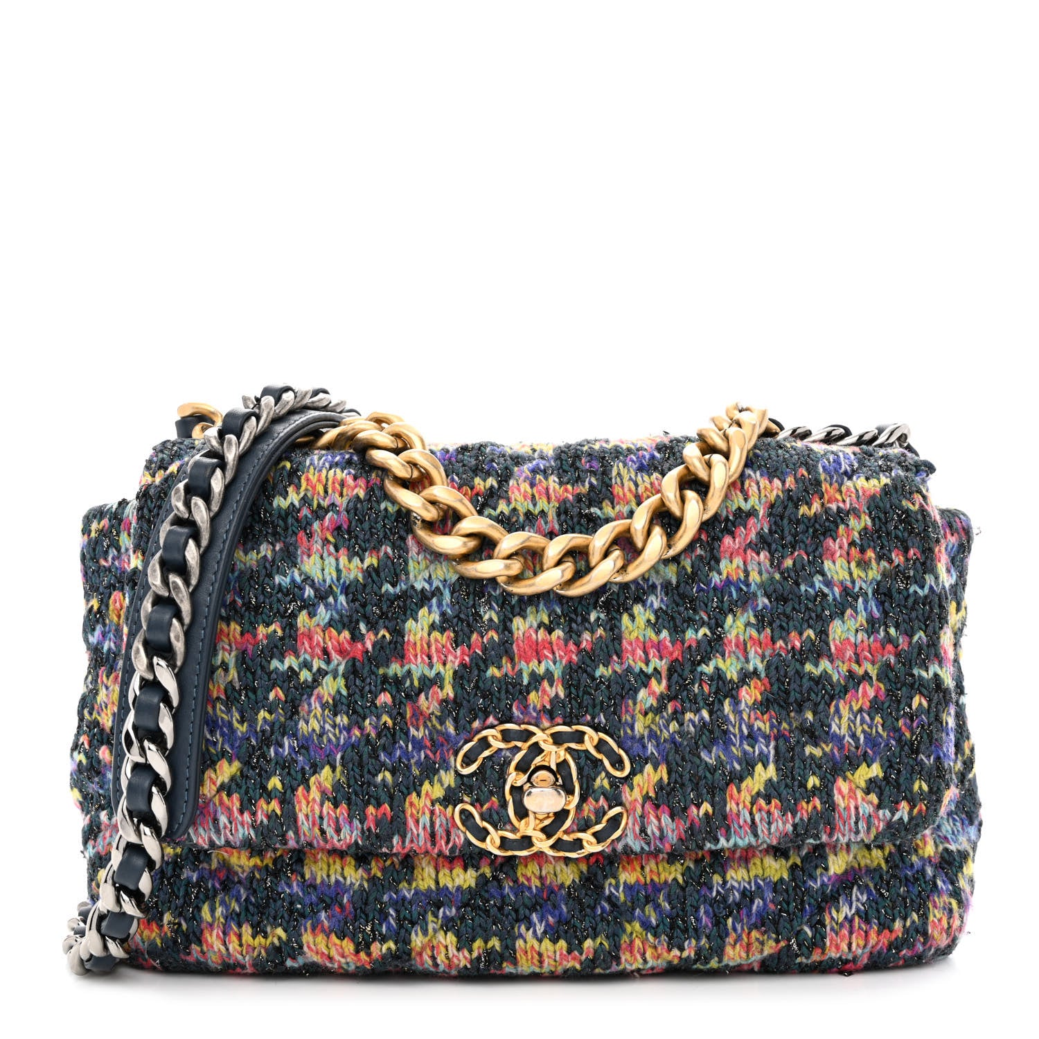 Chanel Tweed Quilted Medium Chanel 19 Flap Dark Multicolor 1 of 12
