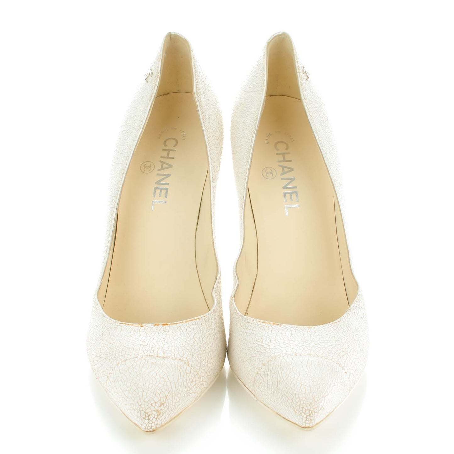Crackled Calfskin Cap Toe Pumps 41 White
