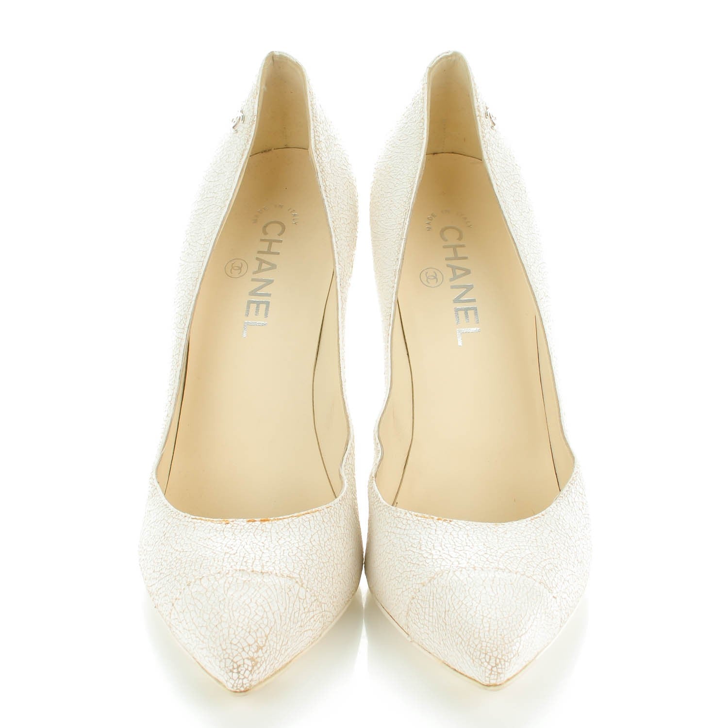 Chanel Crackled Calfskin Cap Toe Pumps 41 White 2 of 9