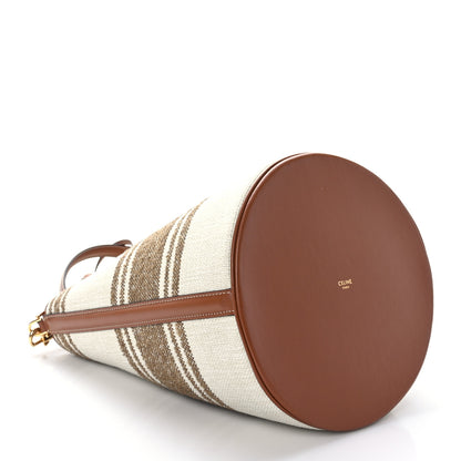 Celine Canvas Smooth Calfskin Logo Bucket 16 Bag Beige Brown Tan 5 of 9