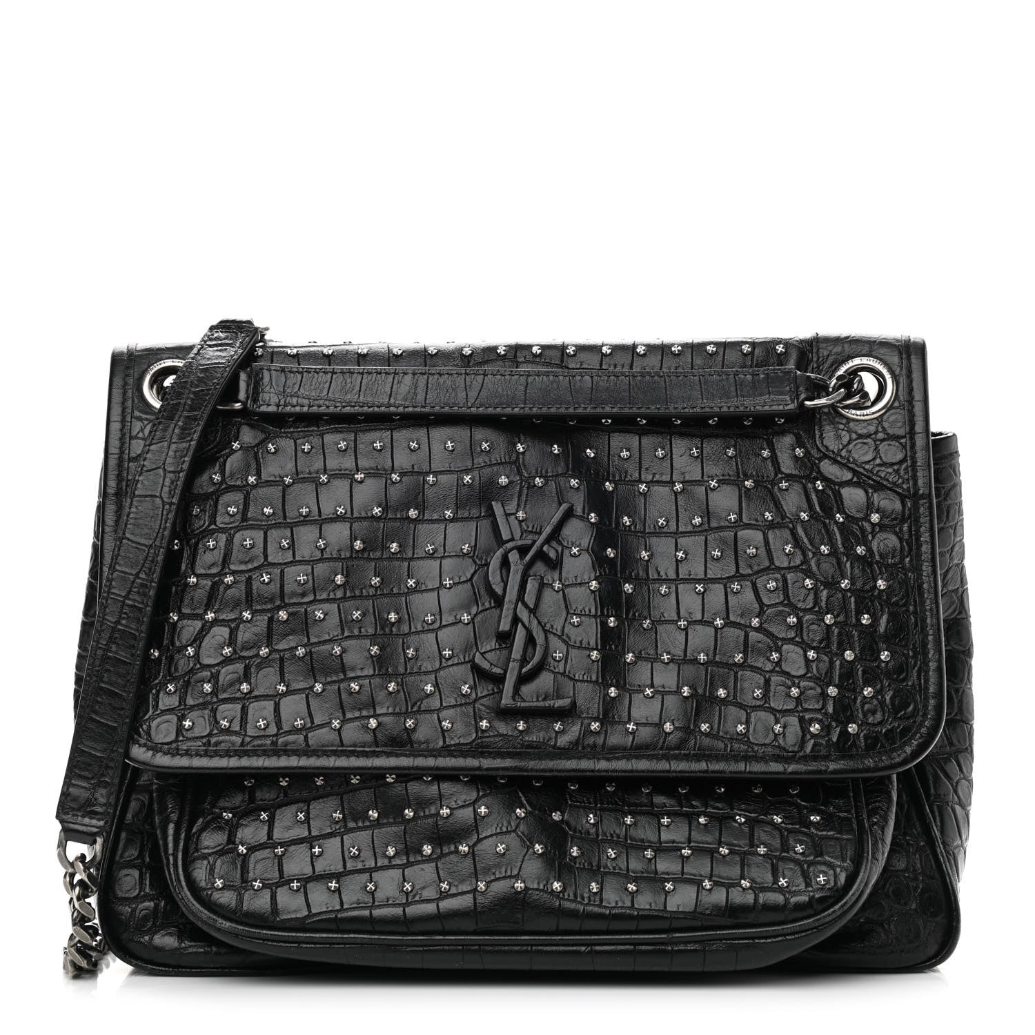 Saint Laurent Calfskin Matelasse Monogram Studded Medium Niki Chain Satchel Black 1 of 10