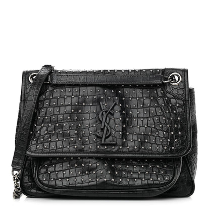 Saint Laurent Calfskin Matelasse Monogram Studded Medium Niki Chain Satchel Black 1 of 10