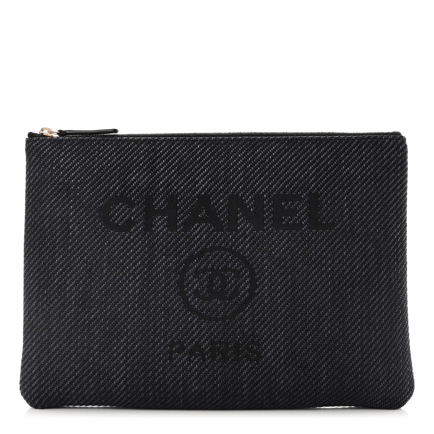 Chanel Lurex Straw Medium Deauville Pouch Dark Blue 1 of 8