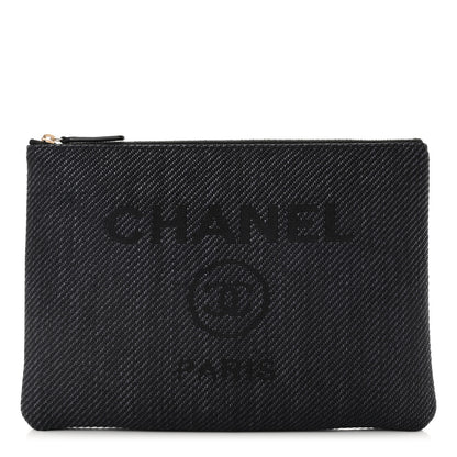 Chanel Lurex Straw Medium Deauville Pouch Dark Blue 1 of 8
