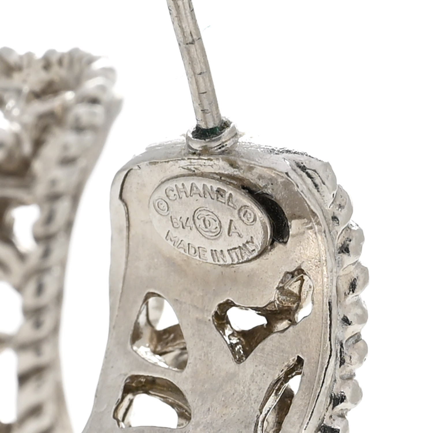 Chanel CC Camellia Hoop Earrings Silver 4 of 5