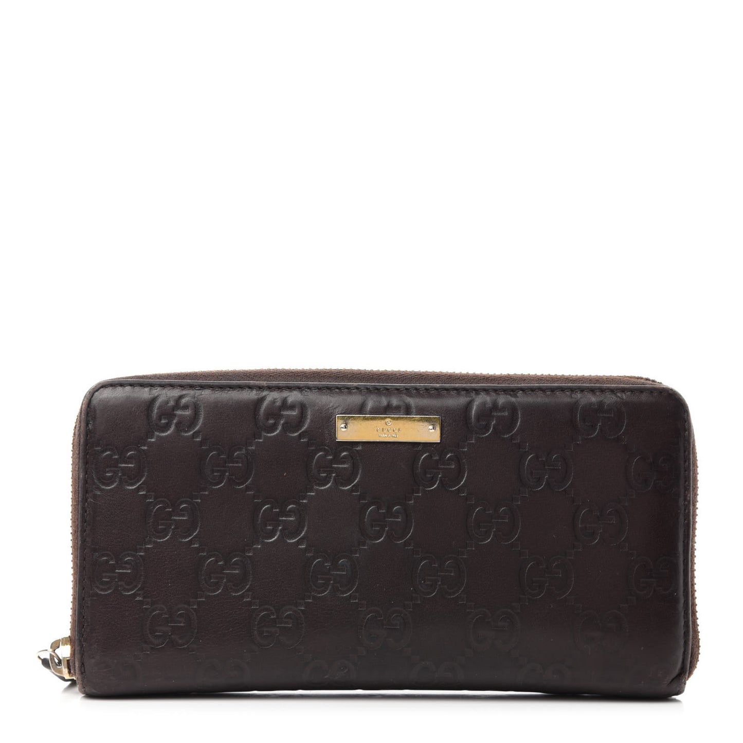 Guccissima Margaux Calfskin Metal Bar Zip Around Wallet Chocolate
